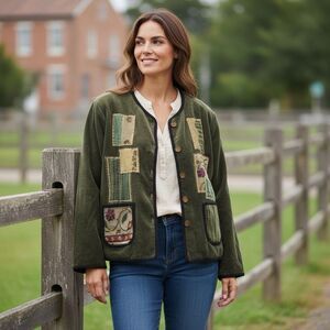 Analogy‎ Women’s Floral Embroidered Patchwork Jacket Size Large